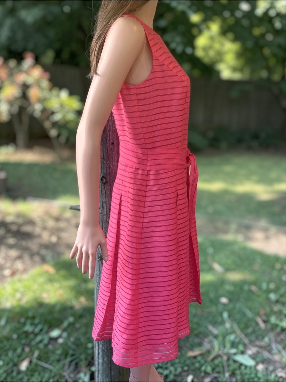 Tommy Hilfiger Pink Coral Fit & Flare Dress Size 6 Belted Lined - Picture 4 of 10